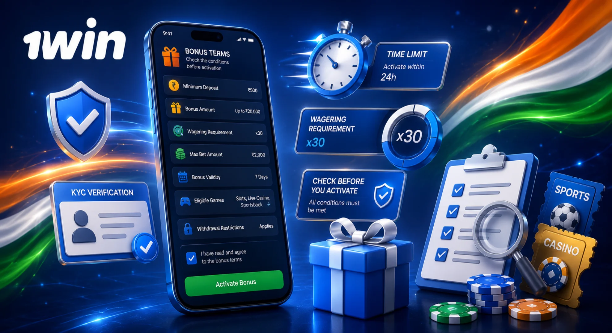 1win bonus terms wagering requirements and key rules for India
