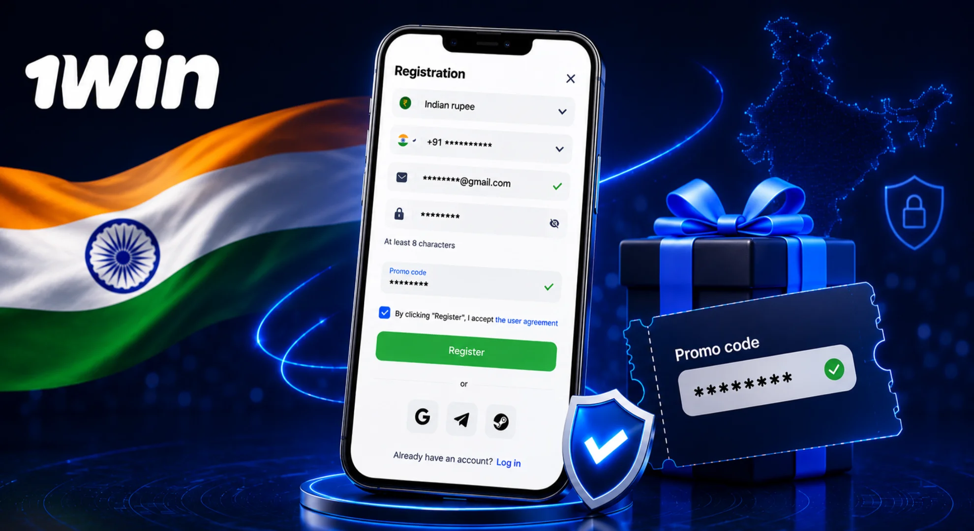 1win registration promo code field for Indian users